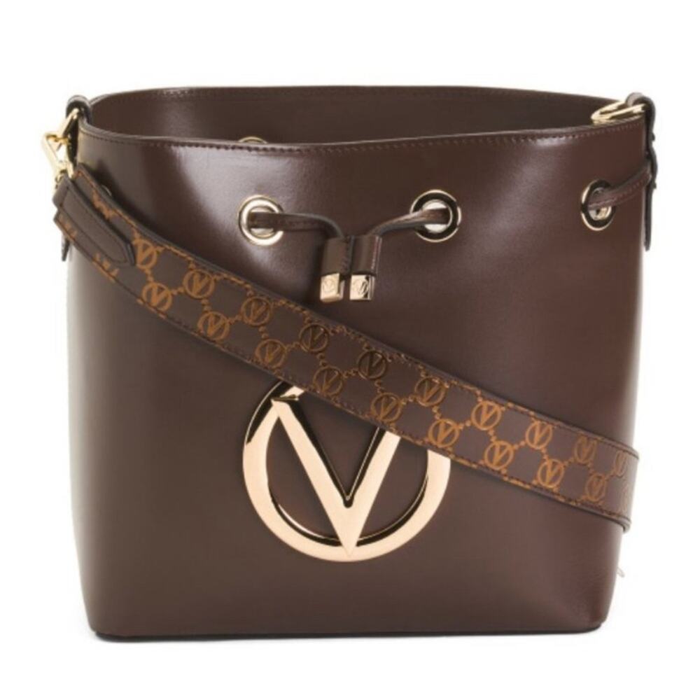 #VALENTINO BY MARIO VALENTINO Leather Karl Forever Bucket Bag Chocolate NWT